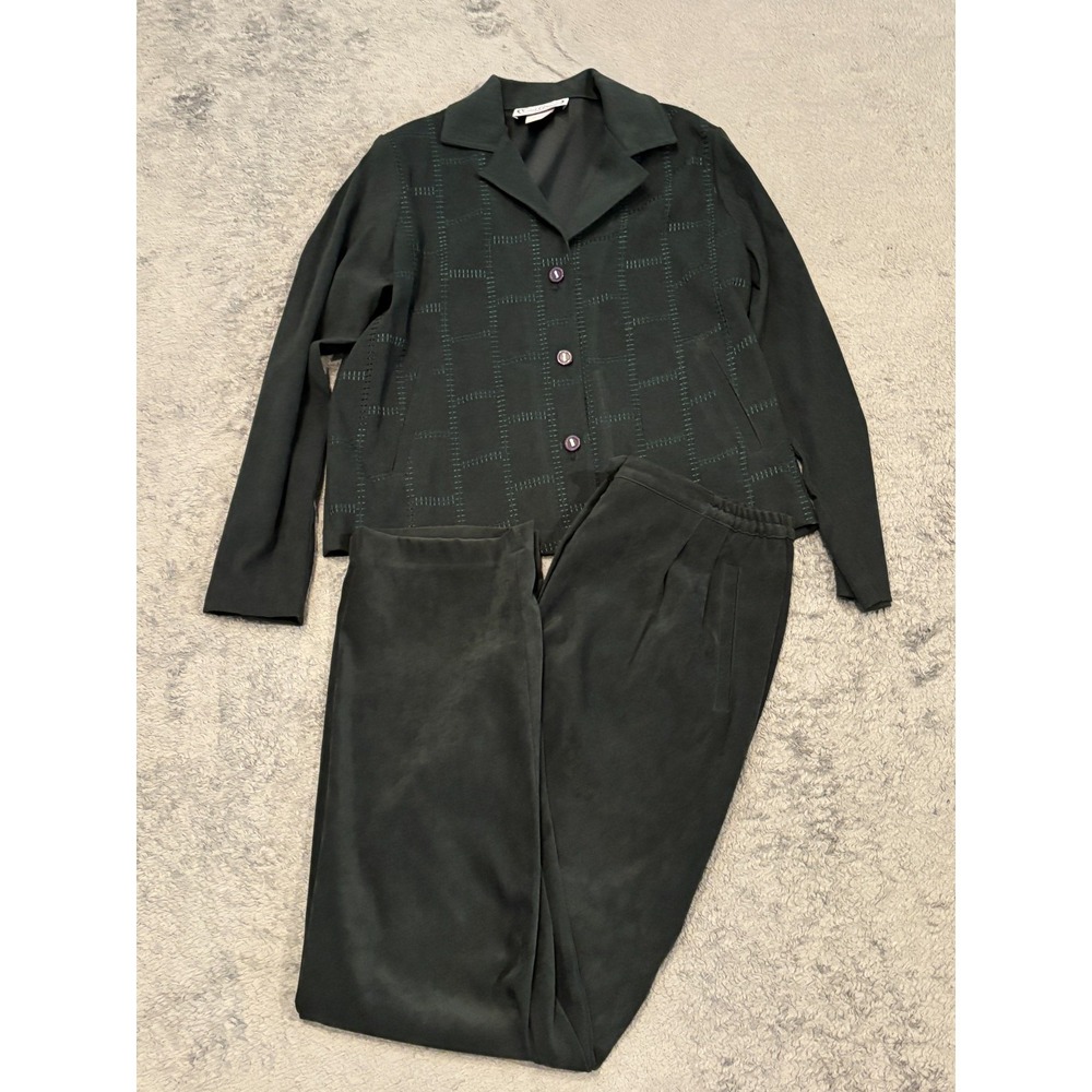 VTG Saint Germain Paris Suit Two Piece Womens Green Blazer Sz Medium Pant Sz 12